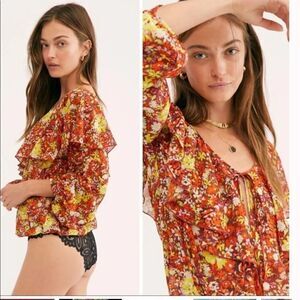 NWOT Free People Intimately Floral Cottagecore ruffle bodysuit - XS‎